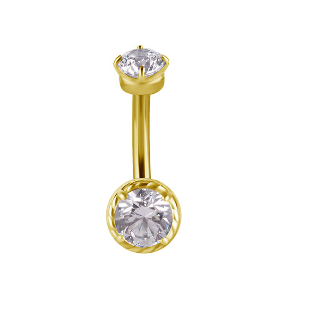 thumbnail image 2 of White Glitter Double Zircon Surgical Steel Navel Piercing – 14g 10mm Barbell 2 of 6