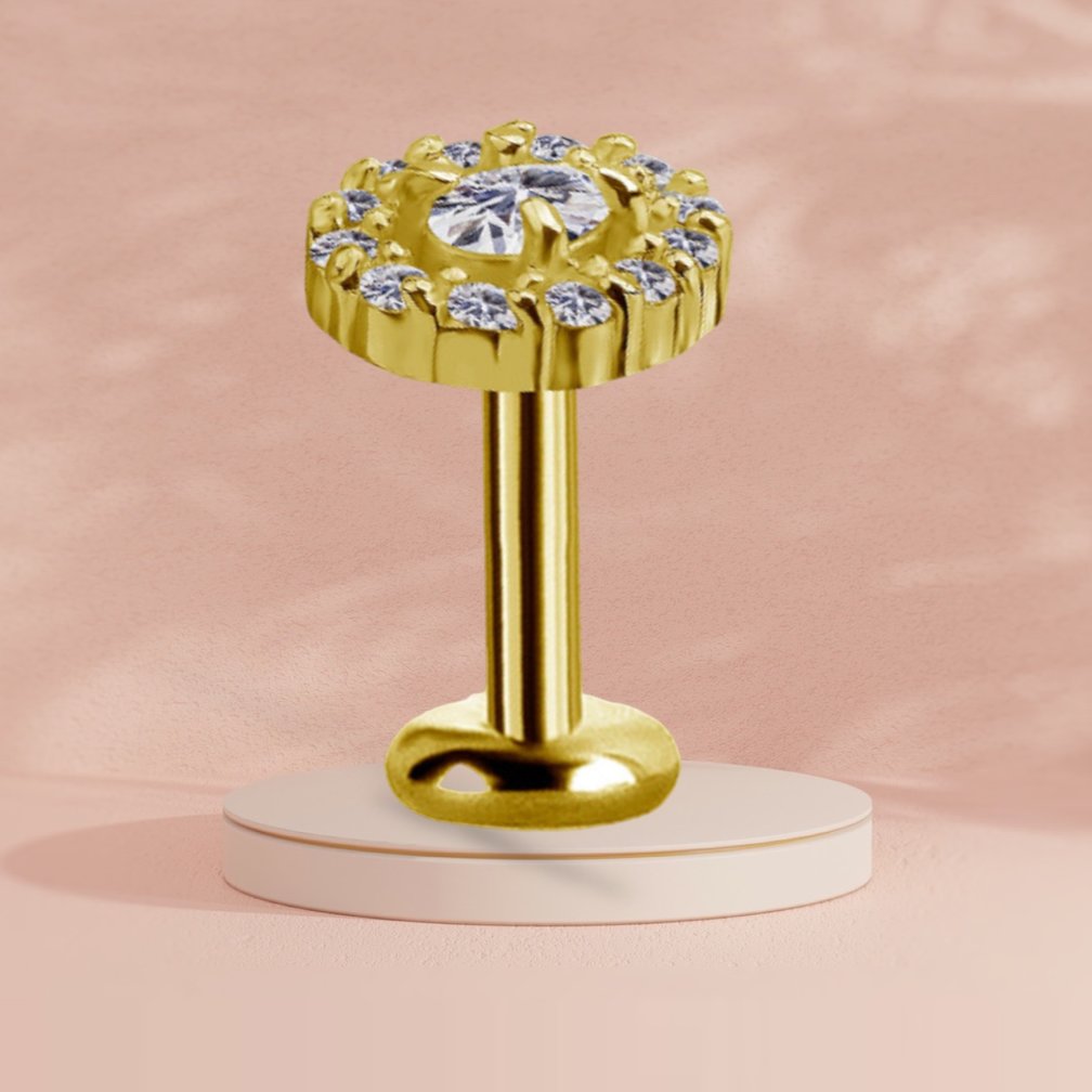 18 Karat Gold Tragus Piercing - Premium Zirconia