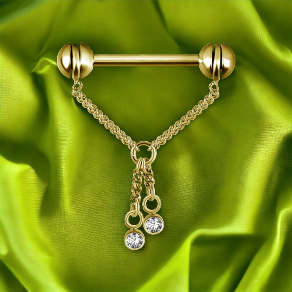 Free Rotating Nipple Chain Barbell - Premium Zirconia