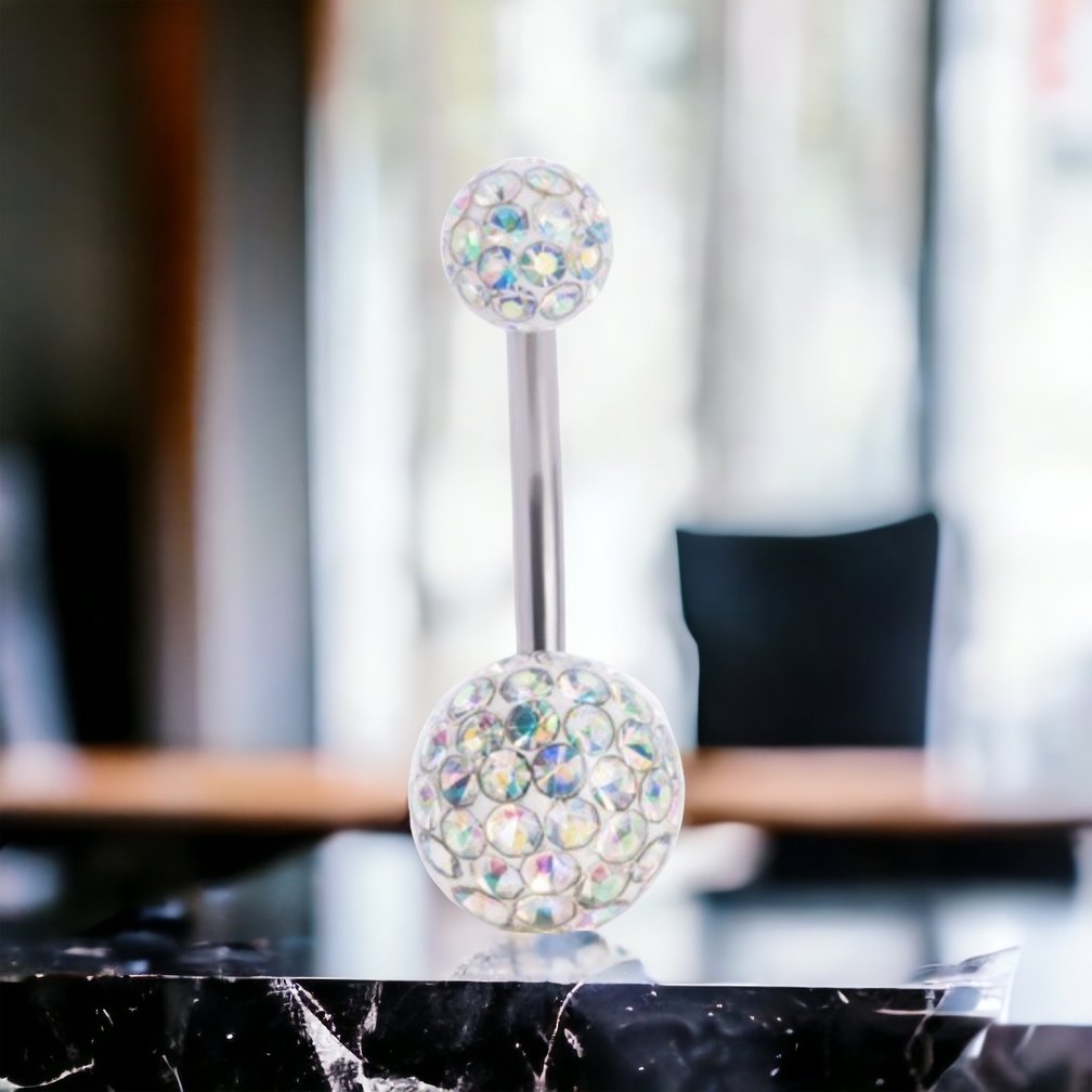 Navel Piercing enige echte met Aurora Premium Zirkonia (1.6 x 10mm)