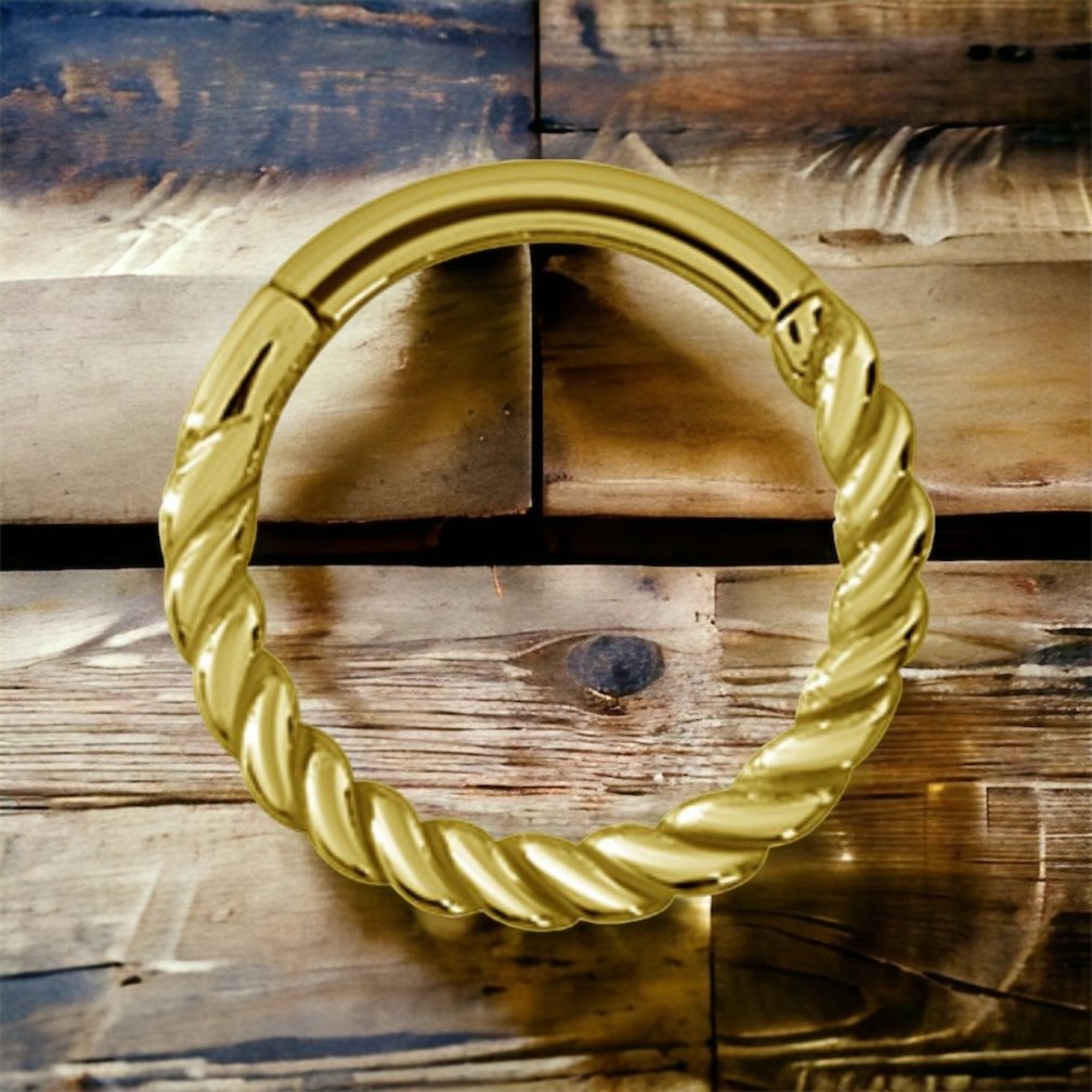 Gold Plated Piercing Ring - Twisted Rope