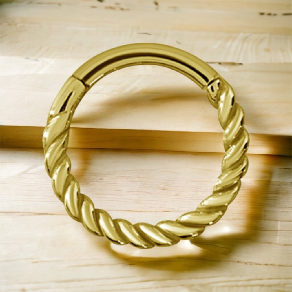 Gold Plated Piercing Ring - Twisted Rope