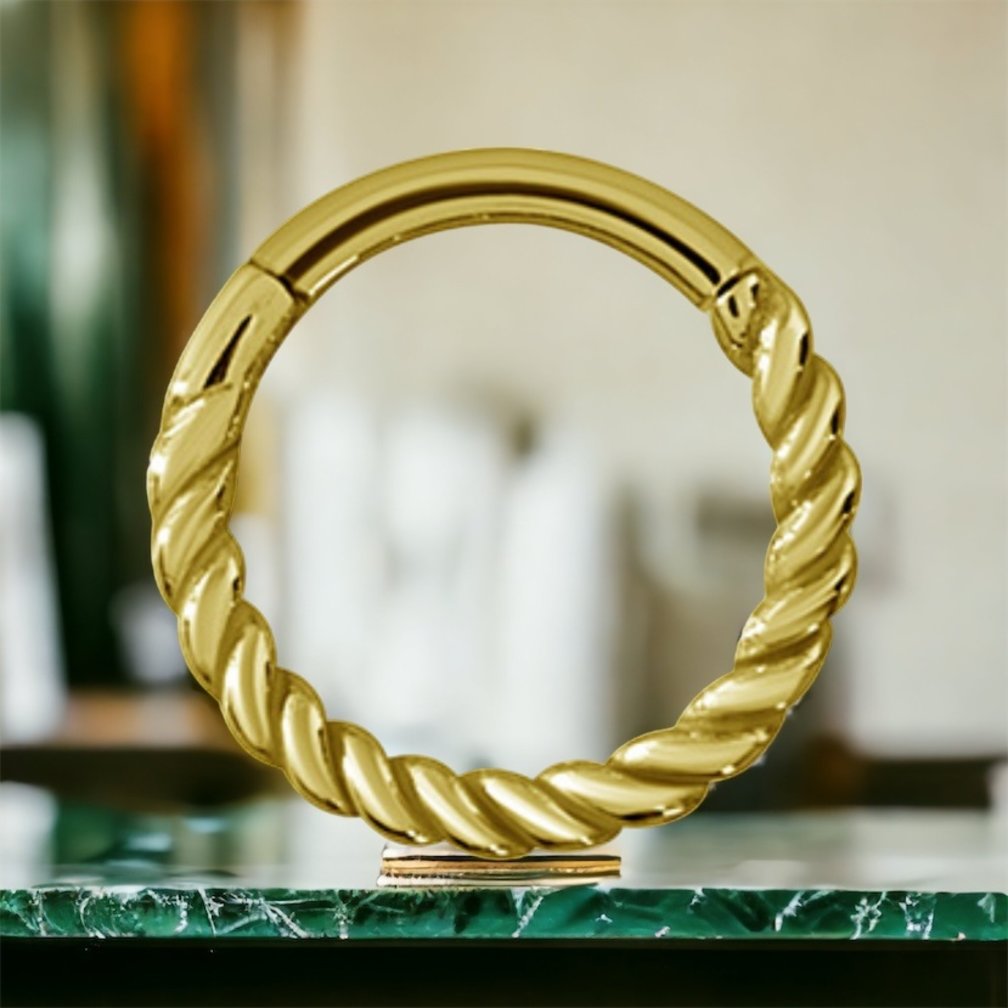 Gold Plated Piercing Ring - Twisted Rope