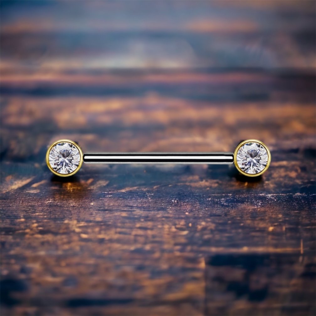 De Enige en Beste Tepel Barbell Ooit - Gemaakt van Titanium en 18 Karaat Goud, Met Premium Zirkonia