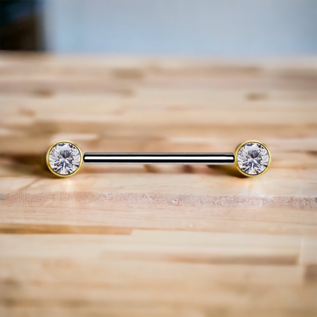 De Enige en Beste Tepel Barbell Ooit - Gemaakt van Titanium en 18 Karaat Goud, Met Premium Zirkonia