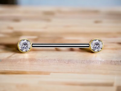 Titanium and 18Karat Gold Nipple Barbell Premium Zirconia