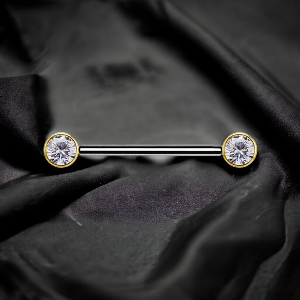 De Enige en Beste Tepel Barbell Ooit - Gemaakt van Titanium en 18 Karaat Goud, Met Premium Zirkonia