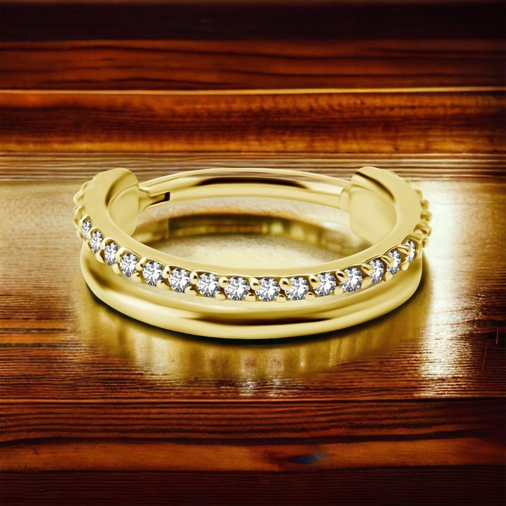 Vergulde Click Ring  - Premium Zirconia