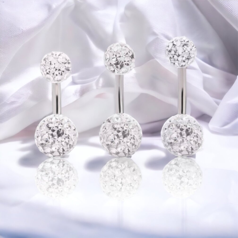 Titanium Belly Ring - Clear White Premium Zirconia