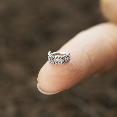 Helix Piercing Ring with White Stones and Balls Piercings Works
