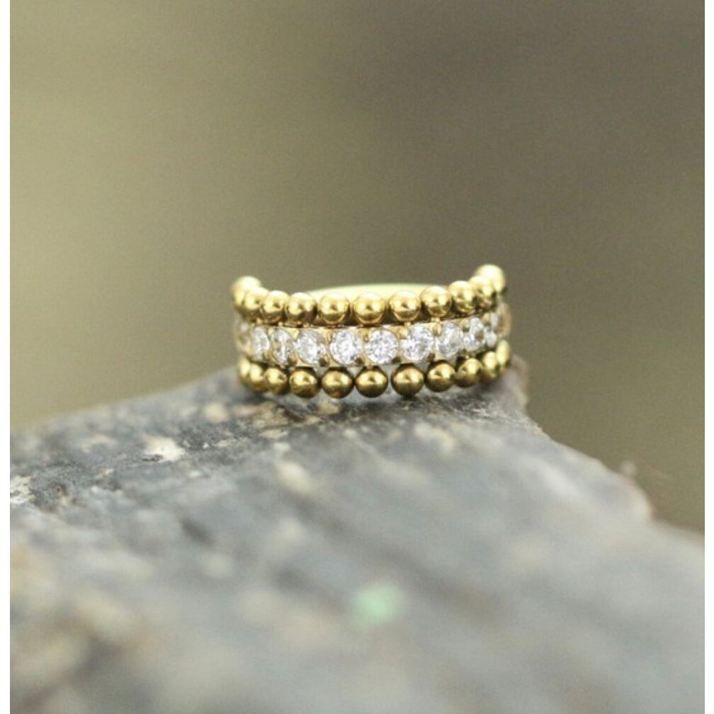 Helix Piercing Ring with White Stones and Balls