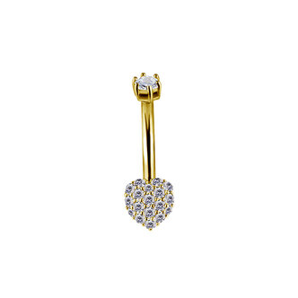 Piercings Works Gorgeous 18 Karat Gold Navel Piercing with Heart Design and Zirconia Stones