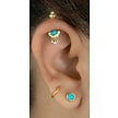 Enchanting Beauty: 18K Gold Piercing for Vertical Helix with Genuine Turquoise and White Topaz