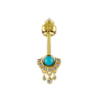 Piercings Works Betoverende Schoonheid: 18Karaat Gouden Piercing voor Verticale Helix met Echte Turkoois en Witte Topaas
