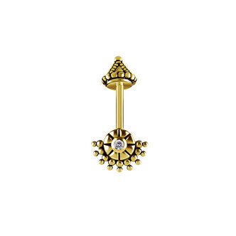 Piercings Works Stralende Zon: 18Karaat Gouden Piercing voor Verticale Helix met Hoogwaardige Zirkonia