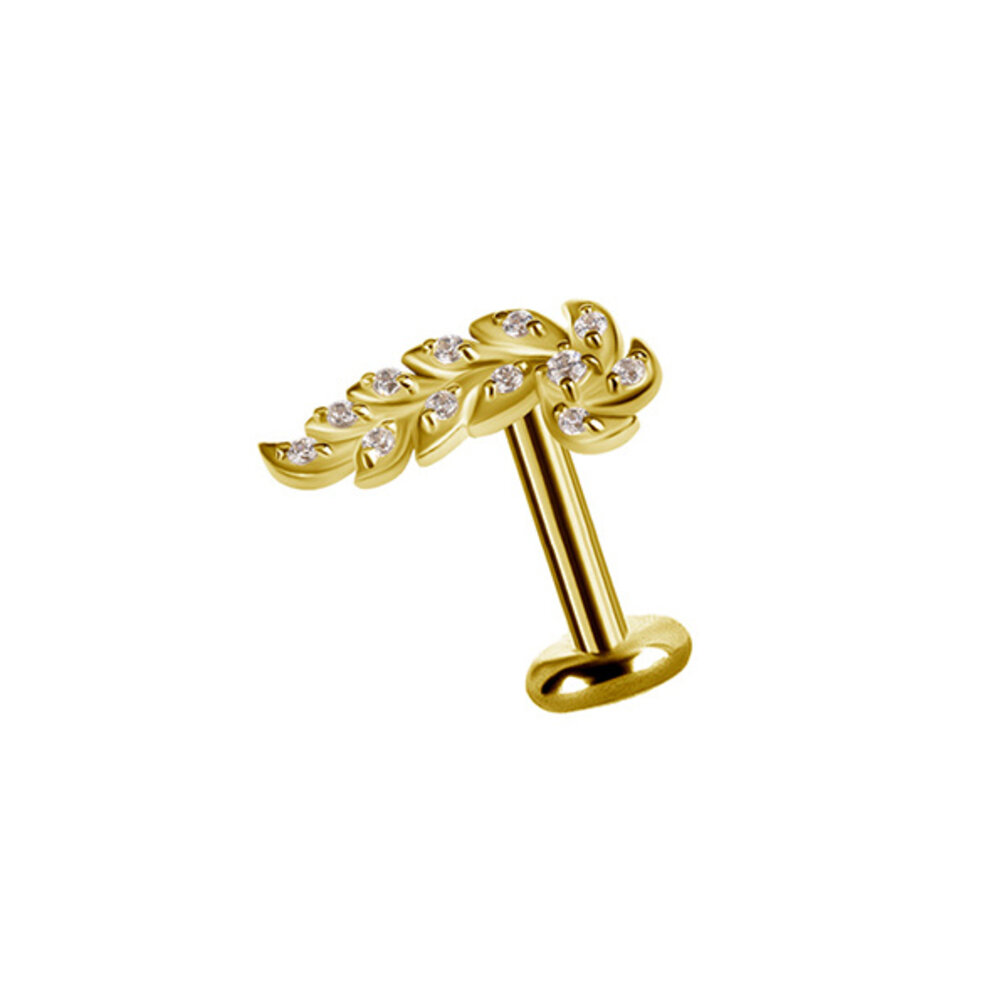 Natuurlijke Elegantie: 18 Karaats Goud Bladvormige Oorpiercing met Zirkonia