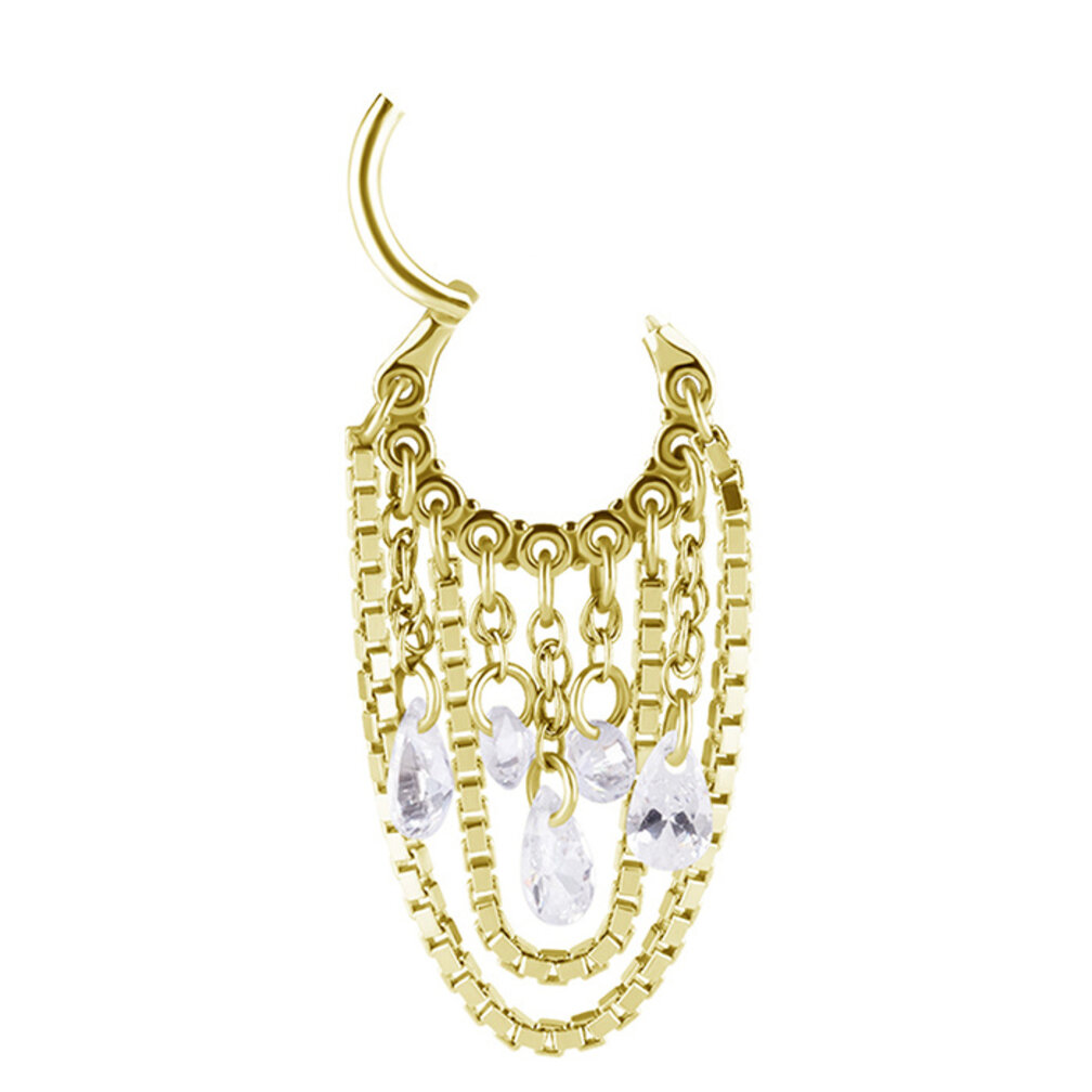 Helix Piercing met Zirkonia Druppelkristallen en Stalen Ketingen