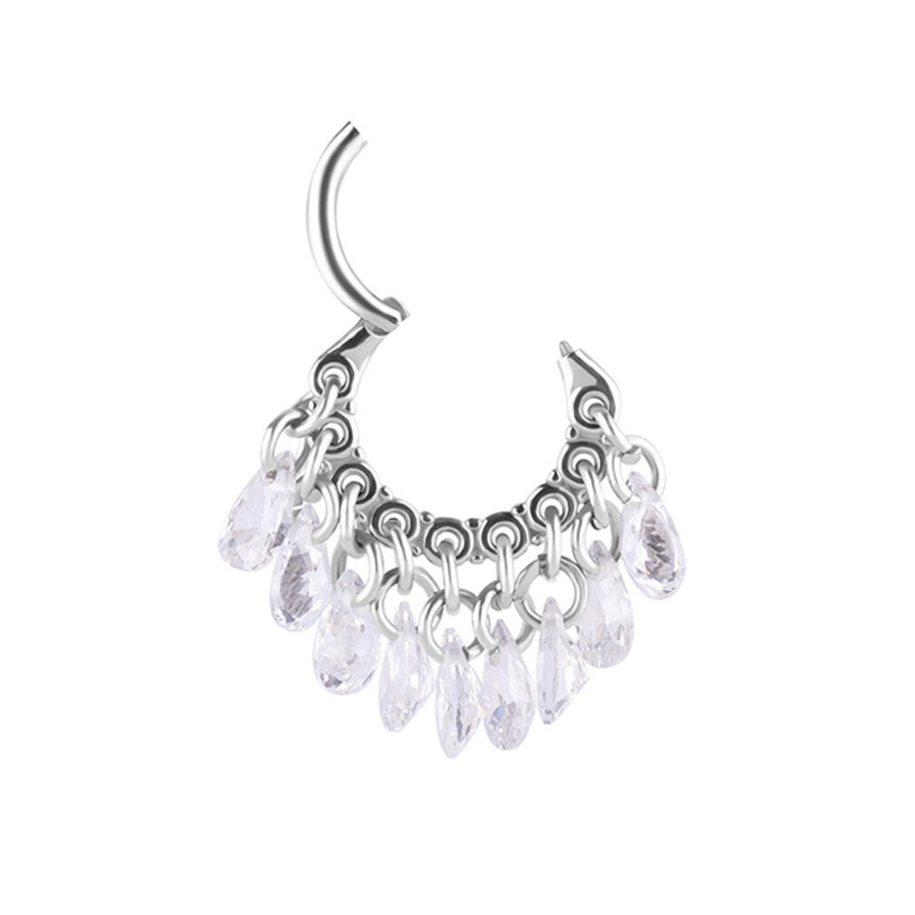Helix Piercing with Zirconia Teardrop Crystals and Chains