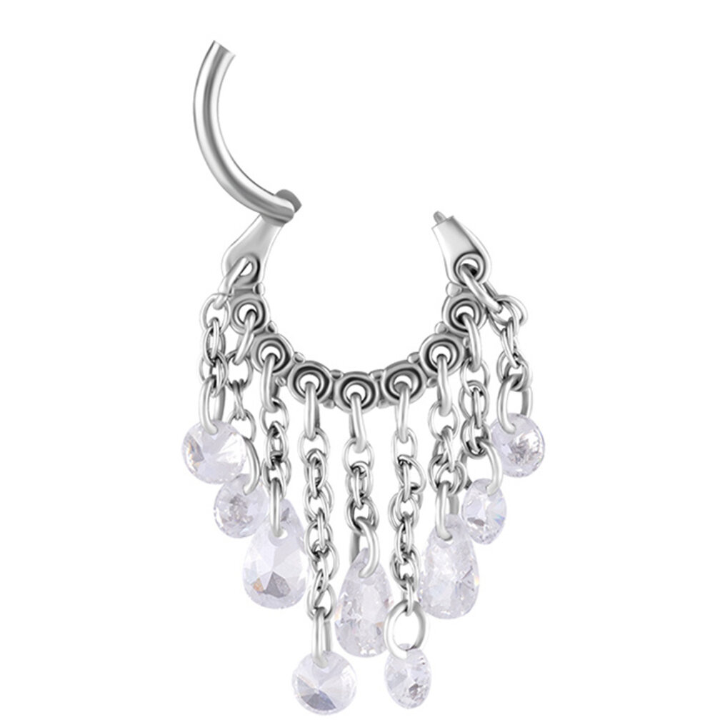 Helix Piercing with Zirconia Teardrop Crystals and Chains
