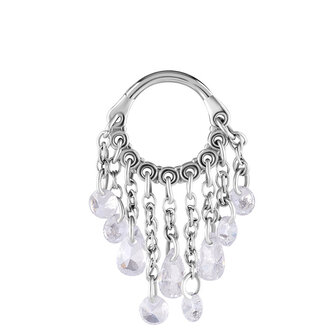 Piercings Works Schitterende Helix Piercing met Zirkonia Druppelkristallen en Stalen Kettingen
