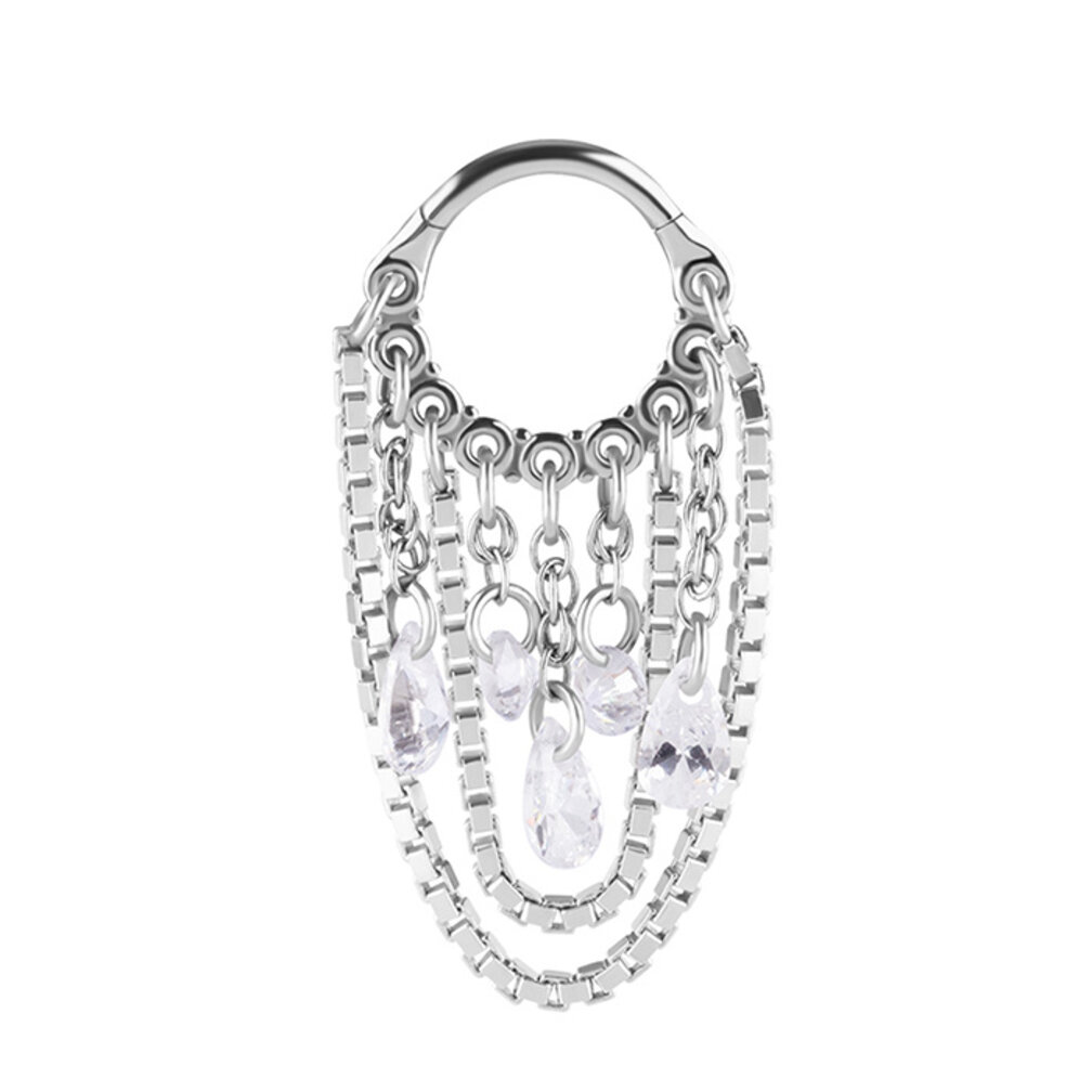 Helix Piercing with Zirconia Teardrop Crystals and Chains