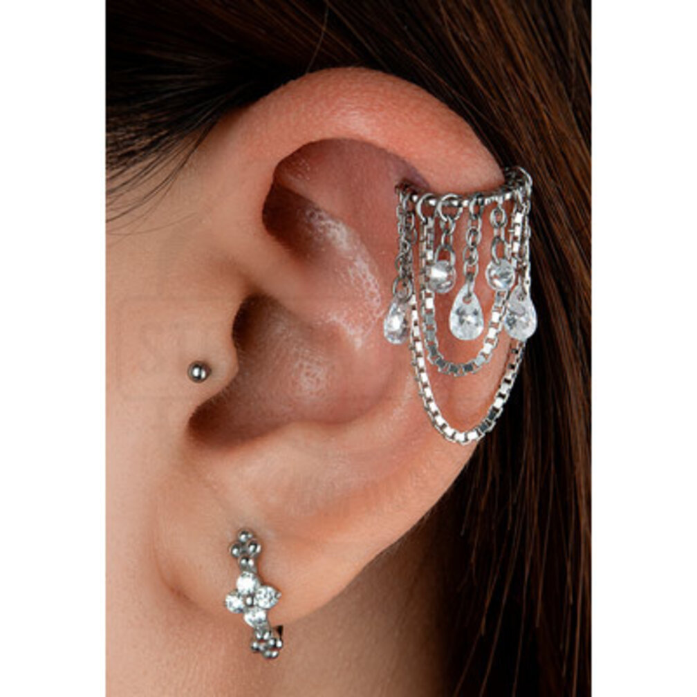 Helix Piercing with Zirconia Teardrop Crystals and Chains