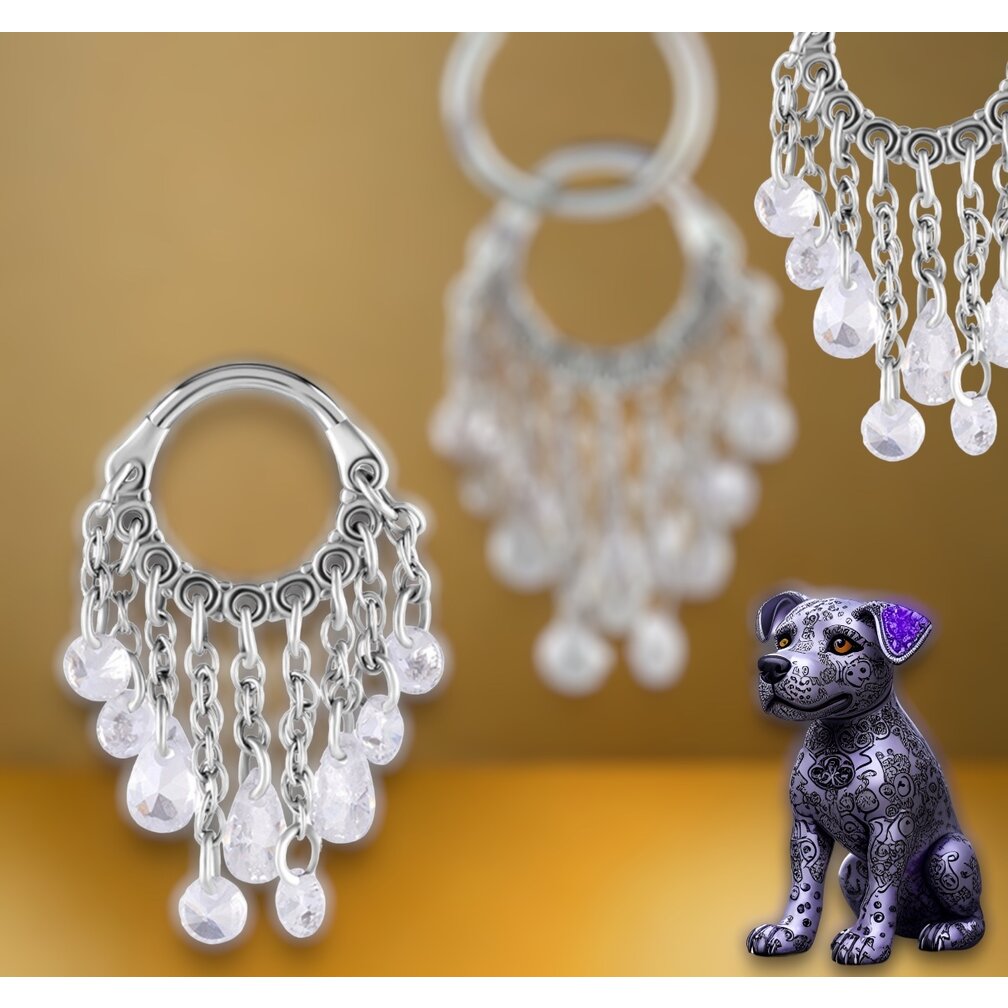 Helix Piercing with Zirconia Teardrop Crystals and Chains