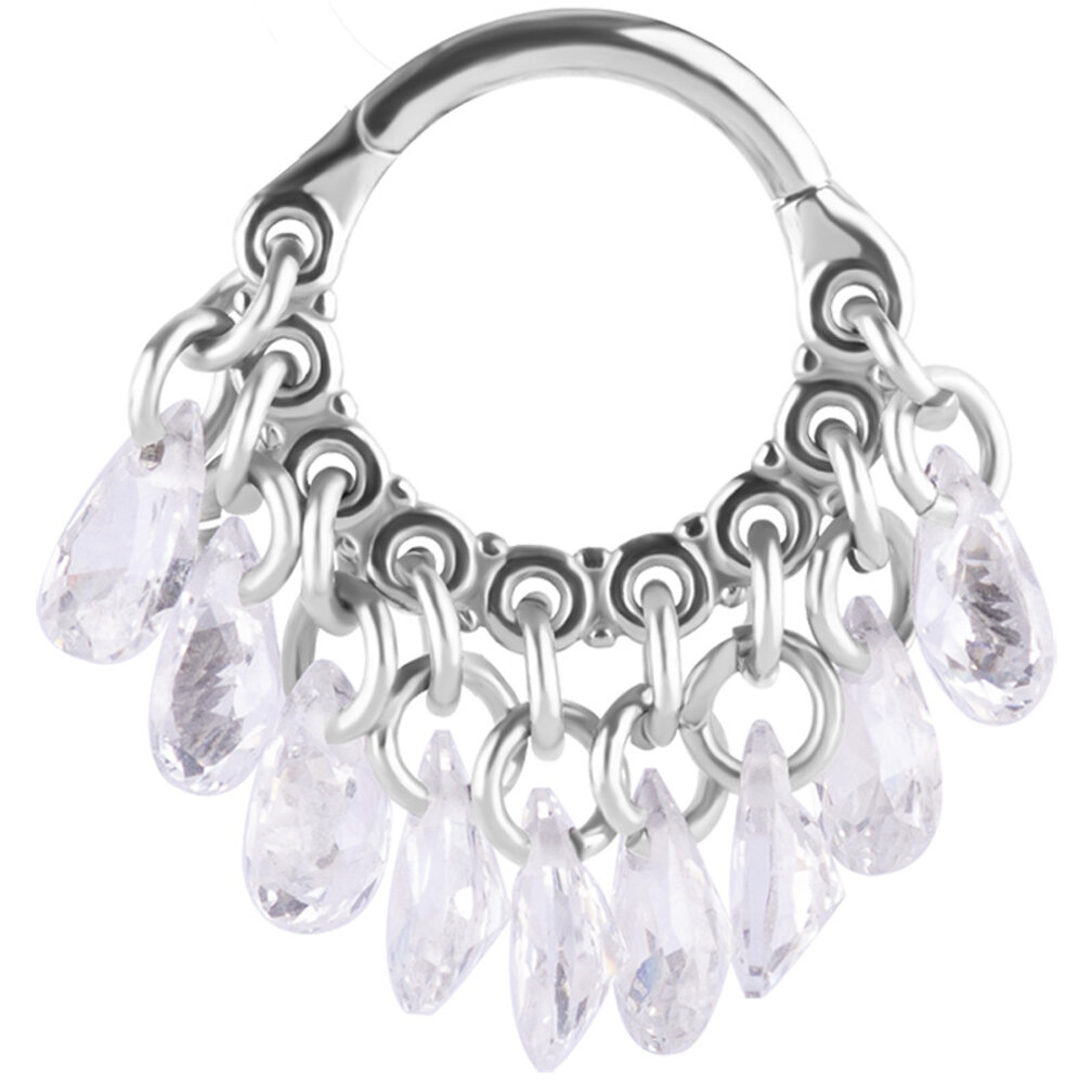 Helix Piercing with Zirconia Teardrop Crystals and Chains