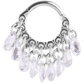 Piercings Works Schitterende Helix Piercing met Zirkonia Druppelkristallen en Stalen Kettingen