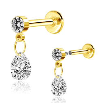 Piercings Works Tijdloze Schoonheid - Oorpiercing met Ronde en Traanvormige Zirkonia