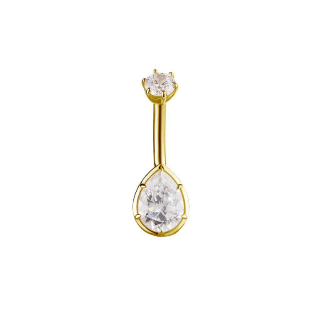 18 Karaat Goud Navelpiercing - Premium Zirconia Teardrop