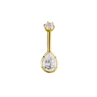 18 Karat Gold Belly Piercing - Premium Zirconia Teardrop