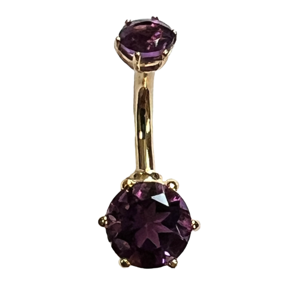 18 Karat Gold Navel Piercing with Alluring Amethyst