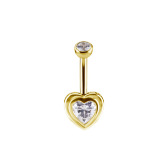 Piercings Works Elegant 18 Karaat Gouden Navelpiercing met Hartvormige Premium Zirkonia