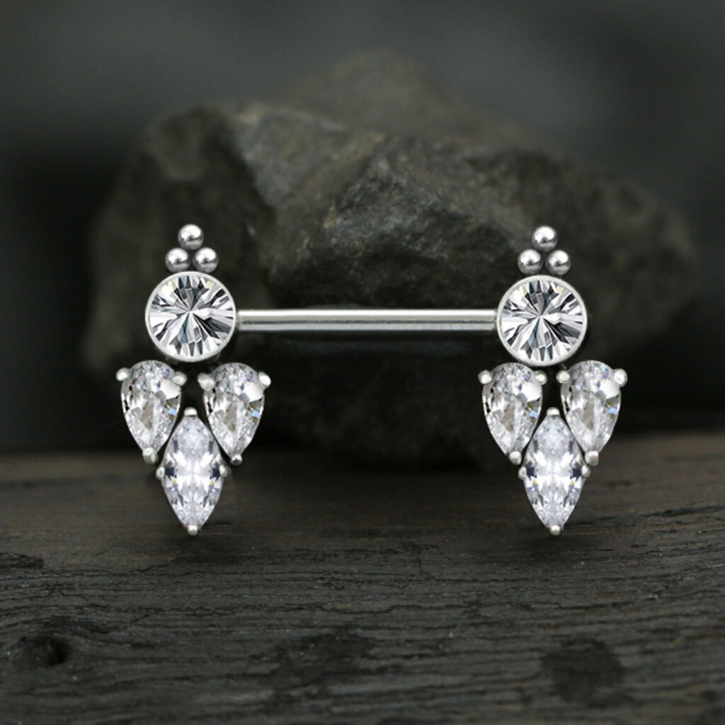 Elegant Crystal Encrusted Steel Nipple Barbell Piercings Works Elegant Crystal Encrusted Steel Nipple Barbell Piercings Works