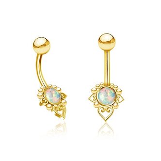 Piercings Works Surgical Steel Belly Ring Opal Heart