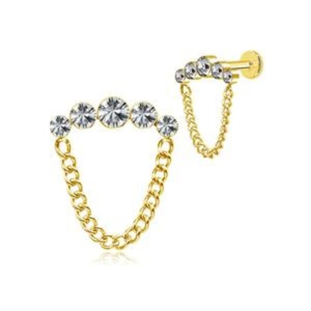 Prachtige Oorpiercing met Zirkonia en Ketting