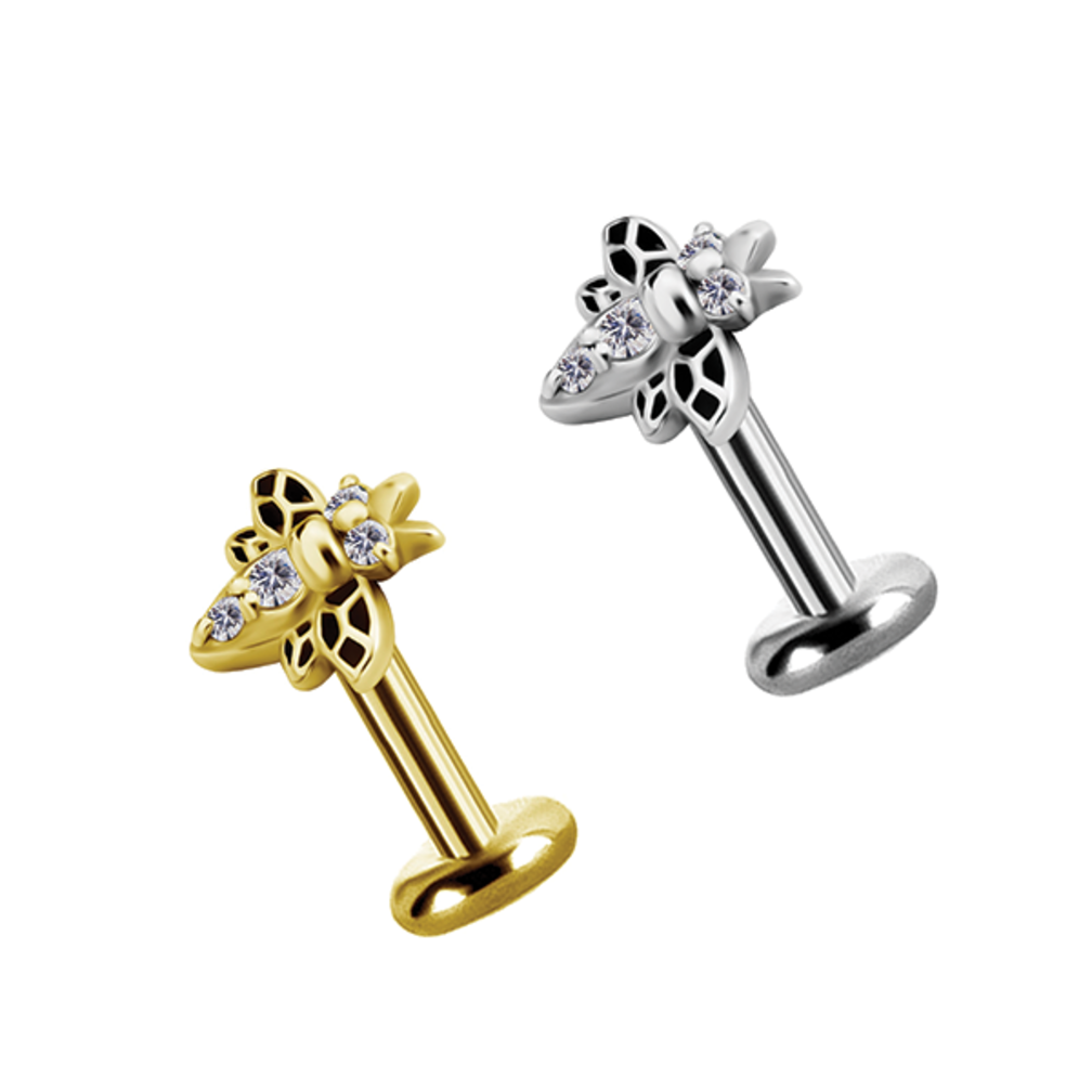 Surgical Steel Barbell -  Bee with Zirconia