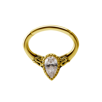 Piercings Works 18 Karat Gold Septum/Daith Ring - Premium Zirconia Teardrop