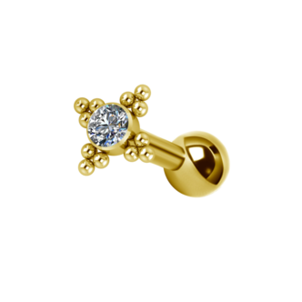 Piercings Works Vergulde Titanium Barbell - Premium Kristallen