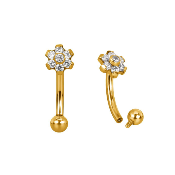 Elegant Flower Titanium Rook Piercing with Crystals - Piercings Works