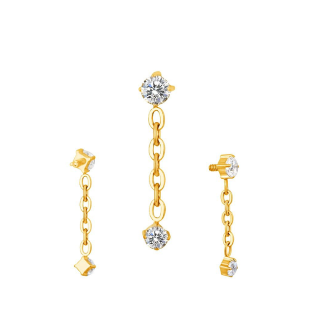 Titanium Oorpiercing met Hangende Ketting en Kristallen