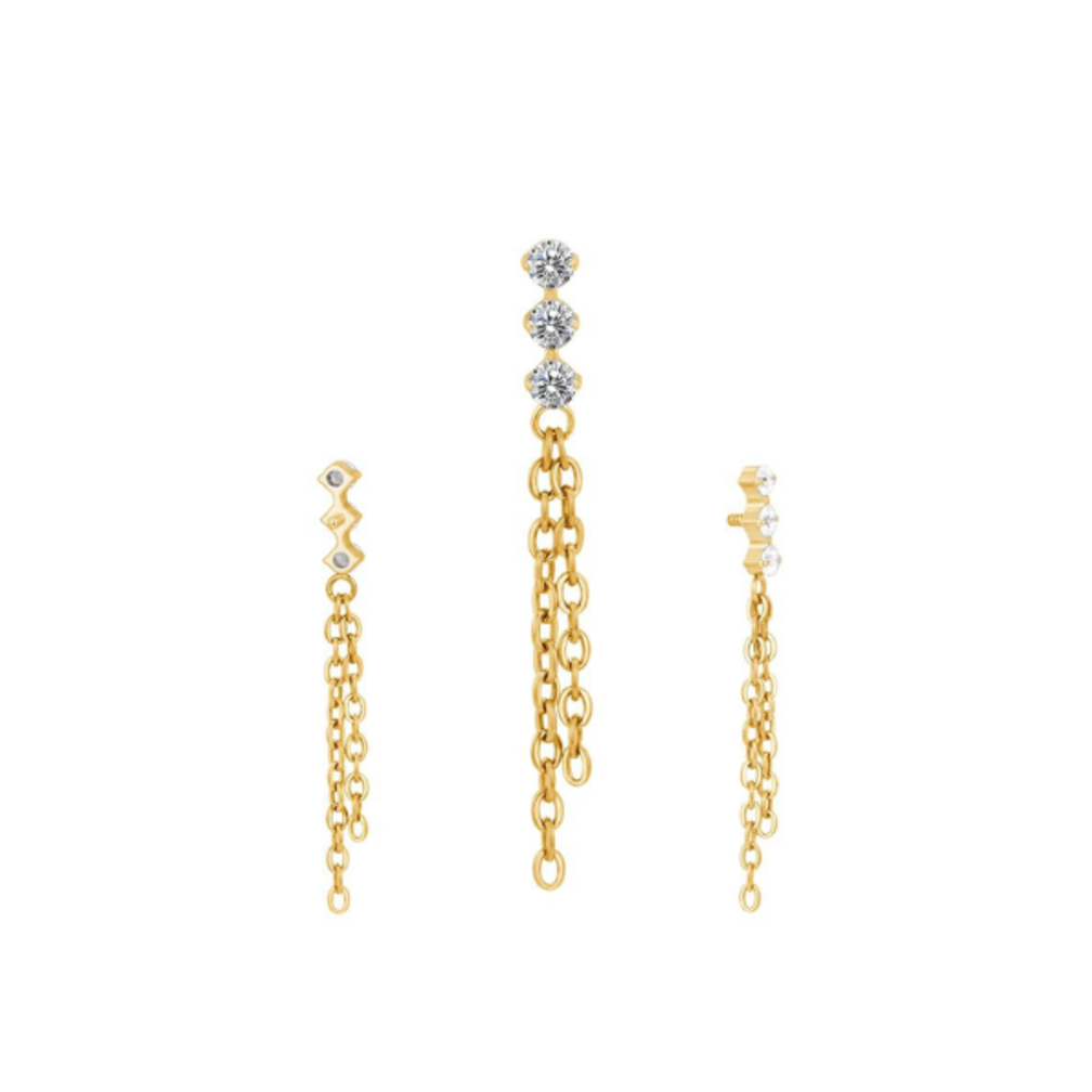 Titanium Oorpiercing met Hangende Kettingen en Kristallen