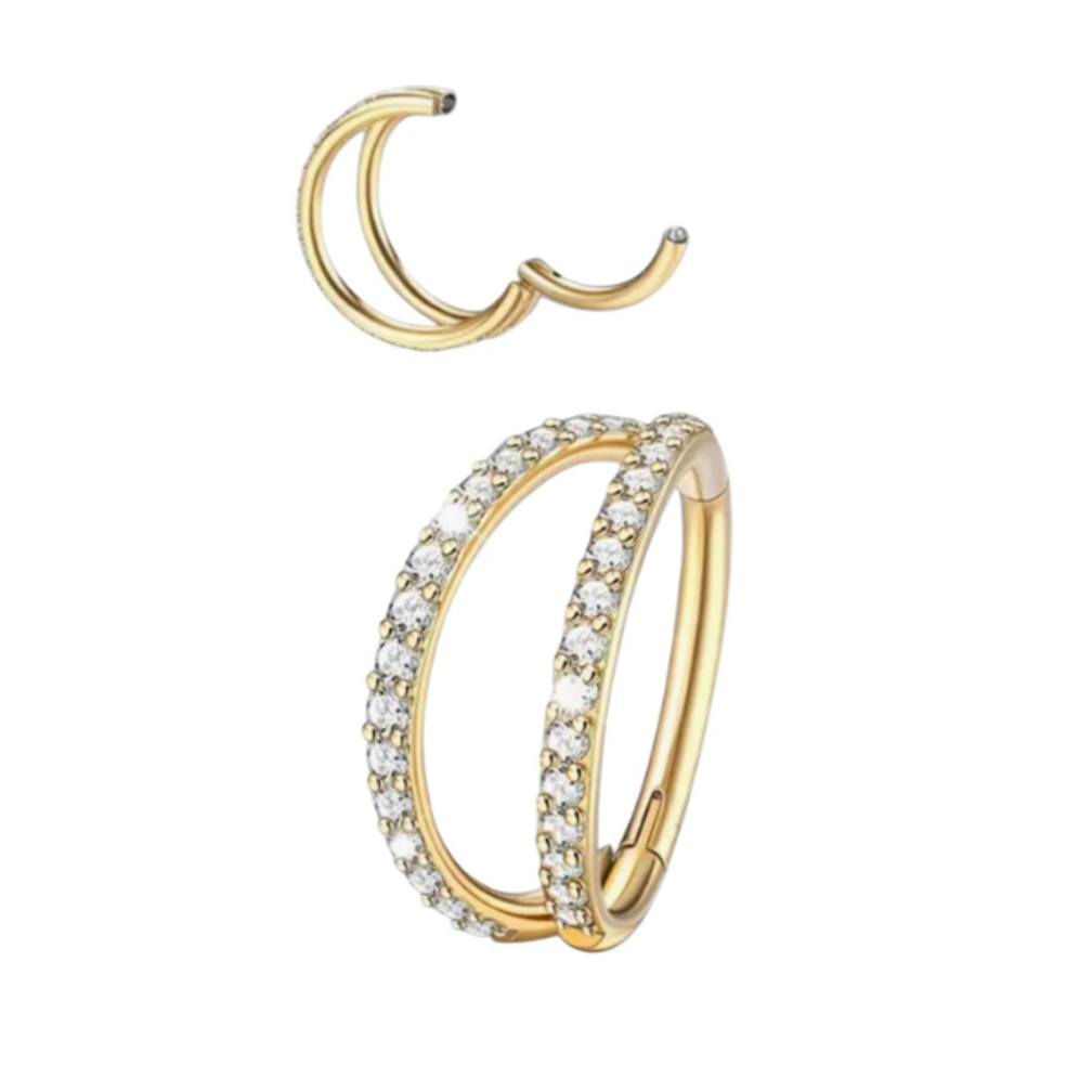 Nose Ring Piercing - Double Hoop Ring with Crystals in 3 Sizes