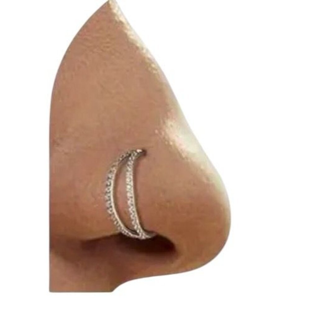 Nose Ring Piercing - Double Hoop Ring with Crystals in 3 Sizes