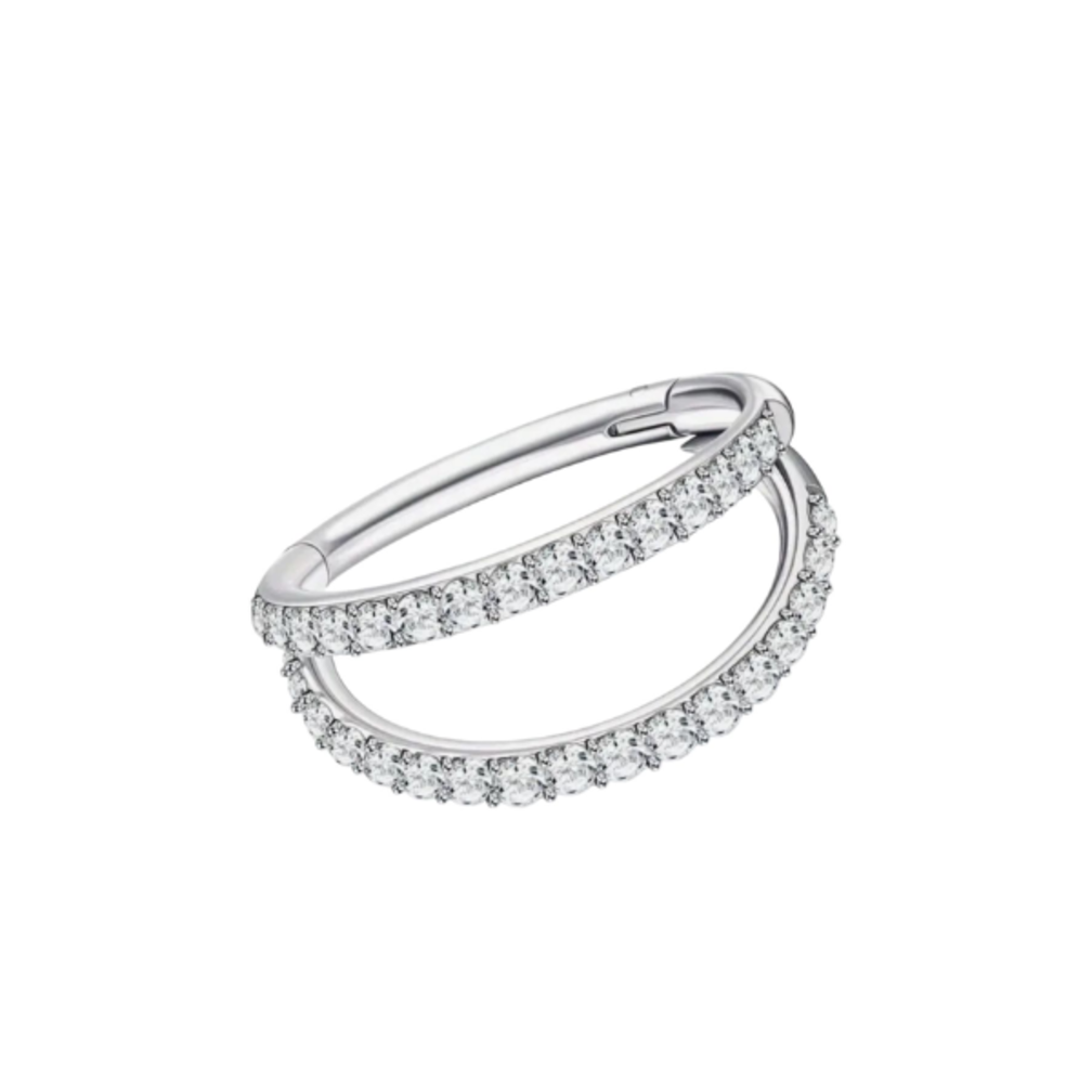 Neuspiercing - Dubbele Hoepelring met Kristallen in 3 Maten