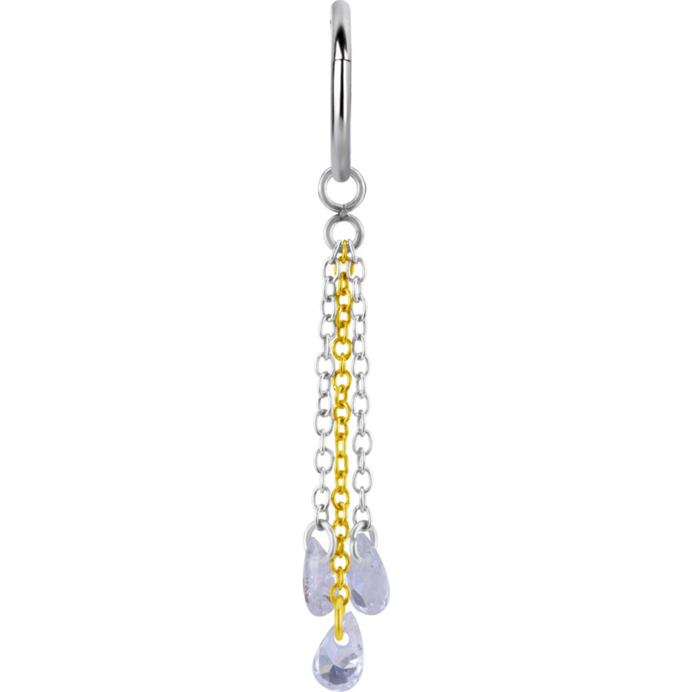 Segment Ring Hanger - Two-Tone Chain Charm with Pear-Shaped Zirconia
