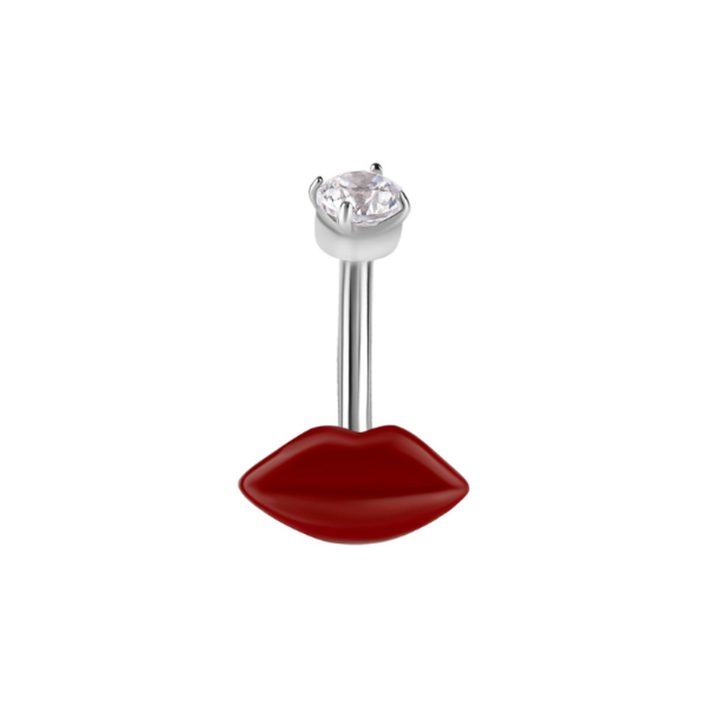 Rook Piercing with Lips Design & Zirconia – Unique & Playful