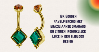 18K Gouden Navelpiercing met Braziliaanse Smaragd en Citrien – Koninklijke Luxe in een Tijdloos Design