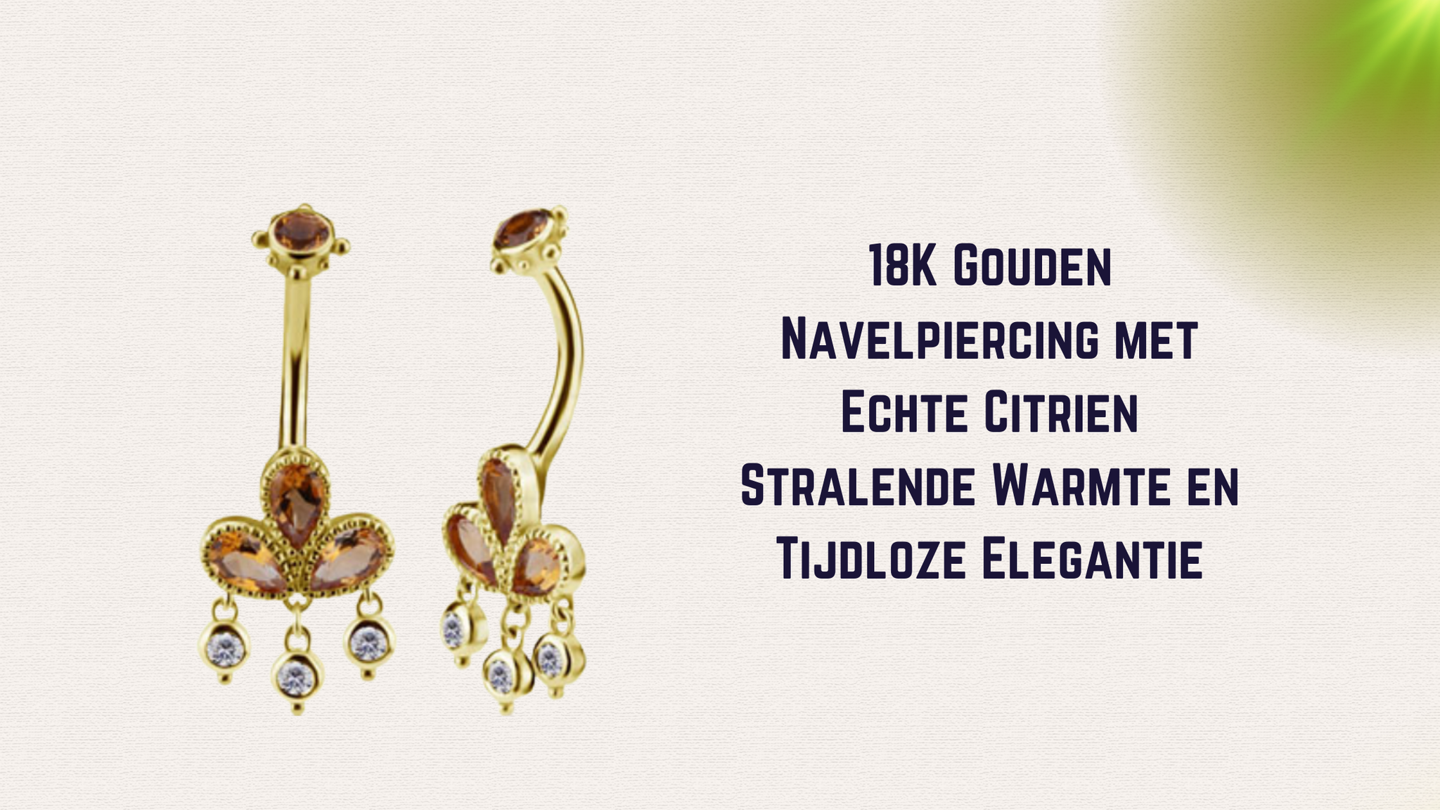 18K Gouden Navelpiercing met Echte Citrien – Stralende Warmte en Tijdloze Elegantie